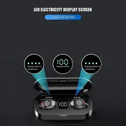 Бездротові навушники TWS F9-34 LED Bluetooth водонепроникні міні із вбудованим акумулятором чорні - мініатюра 2
