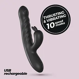 Вібратор-кролик Crushious Lapin Thrusting 21.5 см (чорний) - мініатюра 9