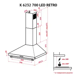 Витяжка купольна Perfelli K 6232 BL 700 LED RETRO - мініатюра 11