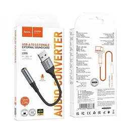 Аудiокабель HOCO LS36 Fresh external sound card USB to 3. 5 чорний - мініатюра 2