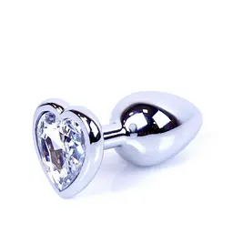 Анальна пробка із кристалом B-Series Jewellery Silver Heart PLUG Clear, 7х2.7 см, прозорий