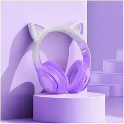 Навушники Hoco w42 Cat Ear Bluetooth Світяться LED фіолетові 6931474795854 - мініатюра 3
