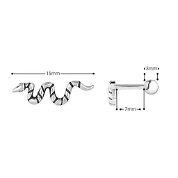 Срібна сережка для хеліксу Змія (40075) - мініатюра 3