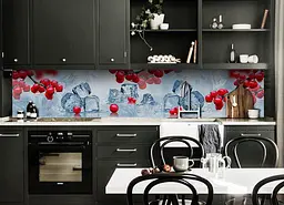 Кухонний фартух Зимова Калина для кухні наклейка ПВХ лід червоні ягоди Блакитний 60х300 см Happy Pocket Z180448 - мініатюра 4