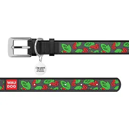 Нашийник для собак Waudog Design Калина шкіряний з QR паспортом XL 46-60х3.5 см чорний - мініатюра 2