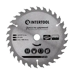 Диск пильний по дереву Intertool 160 х 30T х 20 мм