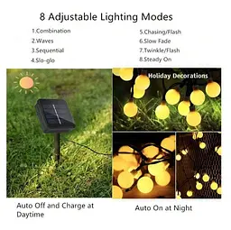 Вулична світлодіодна гірлянда SunLamp Молочні кулі Solar 12 м 100LED тепле біле світло автономна - мініатюра 8