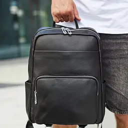 Чоловічий шкіряний рюкзак для ноутбука і подорожей чорний Tiding Bag 59331