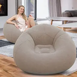 Надувне крісло-пуф Inflatable Sofa / Надувне крісло-мішок 110х110х85 см Бежевий