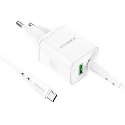 МЗП Borofone BN7 PD20W+QC3.0 (1USB-A/1C) + кабель Type-C to Type-C White - мініатюра 3