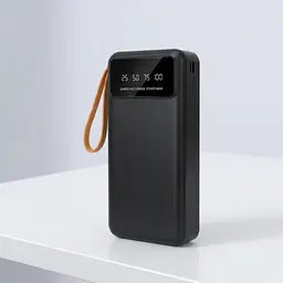 Павербанк з LED-дисплеєм та 4 вбудованими кабелями Micro-USB/Type-C/Lightning/USB TORIMA TRM-1021 20000 мАг Power bank для гаджетів Зовнішній акумулятор з ліхтарем та індикатором заряду Чорний
