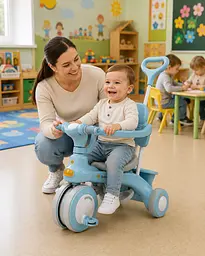 Блакитний Триколісний велосипед Baby Carriage 588 / Велосипед з з батьківською ручкою та кошиком / Велосипед-коляска - мініатюра 2