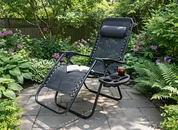 Шезлонг GardenLine Relax Black до 130 кг.! - мініатюра 1