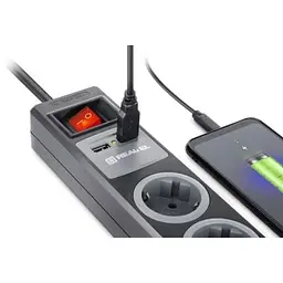 Мережевий подовжувач REAL-EL RS-3 USB CHARGE 1.8m, black (EL122500001) - мініатюра 6