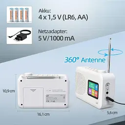 Цифрове DAB-радіо LFF з FM, Bluetooth, кольоровим дисплеєм, для кухні, працює від кабелю або батарейок - мініатюра 2