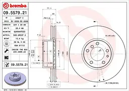Диск гальмівний передній вентильований Bmw 7, 8, 5, Alpina B10 85-04р Brembo (09.5579.21) - мініатюра 2