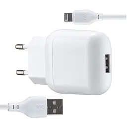 Мережевий зарядний пристрій XO L37 2в1 Lightning 1USB / 2.1A білий