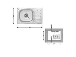 Мийка врізна Brinex 660х420х180мм 1 6642, Satin 0,8мм BRIN6642SAT08 - мініатюра 2
