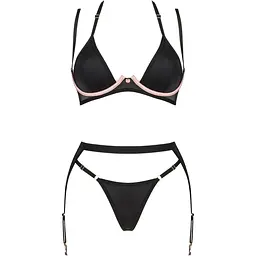 Комплект білизни Obsessive Selinne 3-pcs set XS/S Black, бюстгальтер, стрінги пояс для панчіх - мініатюра 3