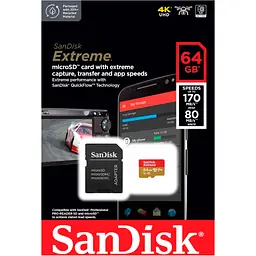 Карта пам'яті SanDisk microSDXC 64GB UHS-I Extreme U3 A2 V30 + SD Adapter (SDSQXAH-064G-GN6MA) [91564] - мініатюра 4