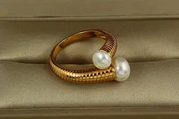 Кільце Xuping Jewelry поцілунок з перлинами 18 р золотисте - мініатюра 2