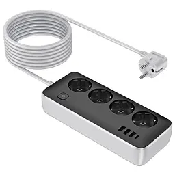 Подовжувач Hoco AC21 Sunlight 4-bit 1C/3A/4xSocket 3m Black - мініатюра 2