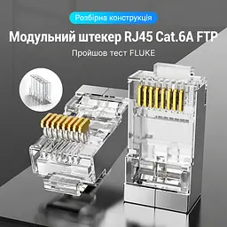 Экранированные сетевые штекеры Vention 50 шт + 50 направляющих коннекторы RJ45 Cat.6A FTP 10 Гбит/с для жил 23–26 AWG для одножильных и многожильных проводов позолоченные контакты прозрачные (IDFR0-50) - миниатюра 9
