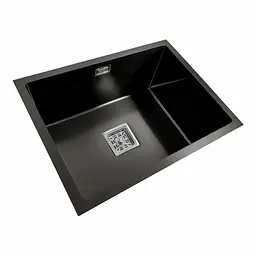Кухонна мийка Platinum Handmade PVD 58x43 чорна монтаж під столешню HSB (квадратний сифон 3,0/1,0), Чорний - мініатюра 2
