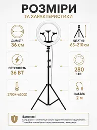 Кільцева LED лампа 36 см зі штативом, пультом, 3 тримачами та сумкою біла (49676160) - мініатюра 3