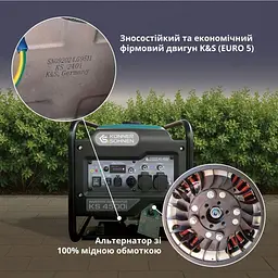 Генератор Інверторний KonnerSohnen KS 4500i, 230В, 4.5кВт, ручний стартер, 33кг / 3800 Вт / Бензин (KS4500I) - мініатюра 8