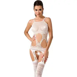 Бодістокінг Passion BS047 комбінезон імітація топа панчохи та пояси S/M/L white