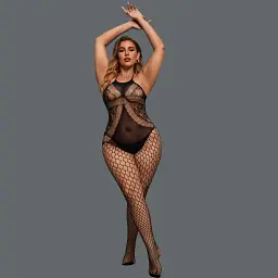 Бодістокінг жіночий, нейлон, Plus Size, еротичний, відкритий доступ, чорний XL-XXL - мініатюра 3