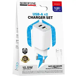 МЗП Borofone BAS81A Star 10.5W (2USB-A) + кабель USB to Type-C White - мініатюра 3