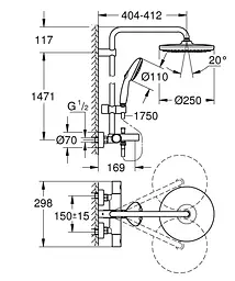 Душова система з термостатом для ванни Grohe Tempesta System 250 266722431, Чорний матовий - мініатюра 5