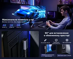 Кабель DisplayPort UGREEN DP137 2.1 кутовий 90° 16K 60 Гц 3 м чорний (16039) - мініатюра 3