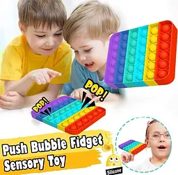 Сенсорна іграшка антистрес силіконова нескінченна пухирка попит UKC Pop It Fidget квадрат веселка - мініатюра 7
