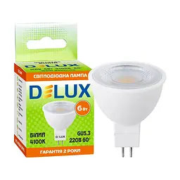 Лампочка Delux JCDR 6Вт 4100K 220В GU5.3 (90019265) - мініатюра 3