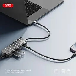 USB-Хаб XO HUB015 5 in 1 мultifunctional Docking Station Тьмяно-Прозорий - мініатюра 2