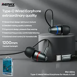 Навушники Remax RM-660a Metal Wired Earphone for Music & Call Type-C - мініатюра 2