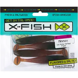 Силікон X-Fish Minnox 4" Motor Oil Red Flake (4шт/уп) - мініатюра 2