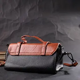 Жіноча сумка у вінтажному стилі з натуральної шкіри Vintage 22349 чорна - мініатюра 10
