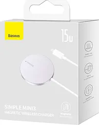 Бездротовий зарядний пристрій Baseus Simple Mini3 Magnetic Wireless Charger 15W Silver (CCJJ040012) [90318] - мініатюра 8