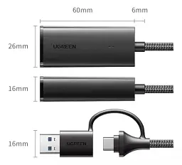Адаптер для мережевого кабелю UGREEN CM650 USB C+USB A to RJ45 Gigabit Ethernet Adapter 1000Mbps (15638) - мініатюра 5