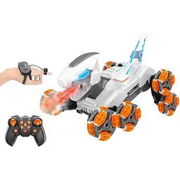 Дитячий восьмиколісний динозавр на радіокеруванні SHT 2590 2.4G (with 2 remote) Grey / Orange - мініатюра 2