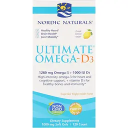 Риб'ячий жир + Д3 Nordic Naturals Ultimate Omega-D3 1000 мг 120 капсул Лимон - мініатюра 2