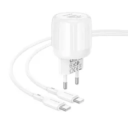 МЗП Borofone BA94A Lustrous PD30W+QC3.0 (1USB-A/1C) + кабель Type-C to Type-C White - мініатюра 2
