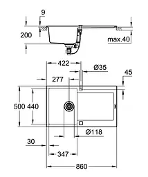 Кухонна мийка Grohe Granite Black 860 х 500 мм 31644AP0, Чорний - мініатюра 2