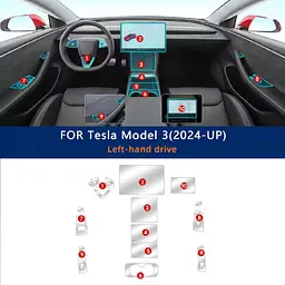 Набір Плівок захисних для салону Tesla Model 3 2024- TPU (Кансолі Дисплея Ручок) 13 шт - мініатюра 3