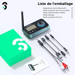 SOOMFON Bluetooth адаптер 3-в-1 (TX/RX/Bypass) 5.0 з LCD-дисплеєм, AUX/RCA/Optical, USB-C - мініатюра 2