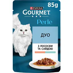 Вологий корм для котів Gourmet Perle Duo міні філе з лососем та сайдою у підливці 85 г